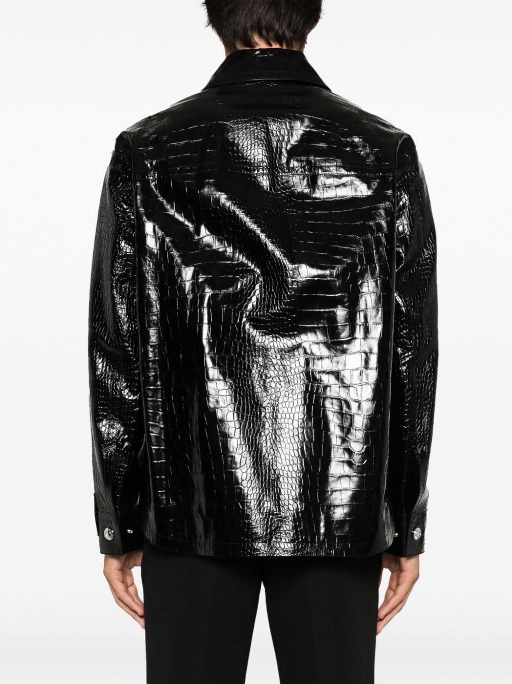 Shop Versace Crocodile-embossed Leather Jacket In Black