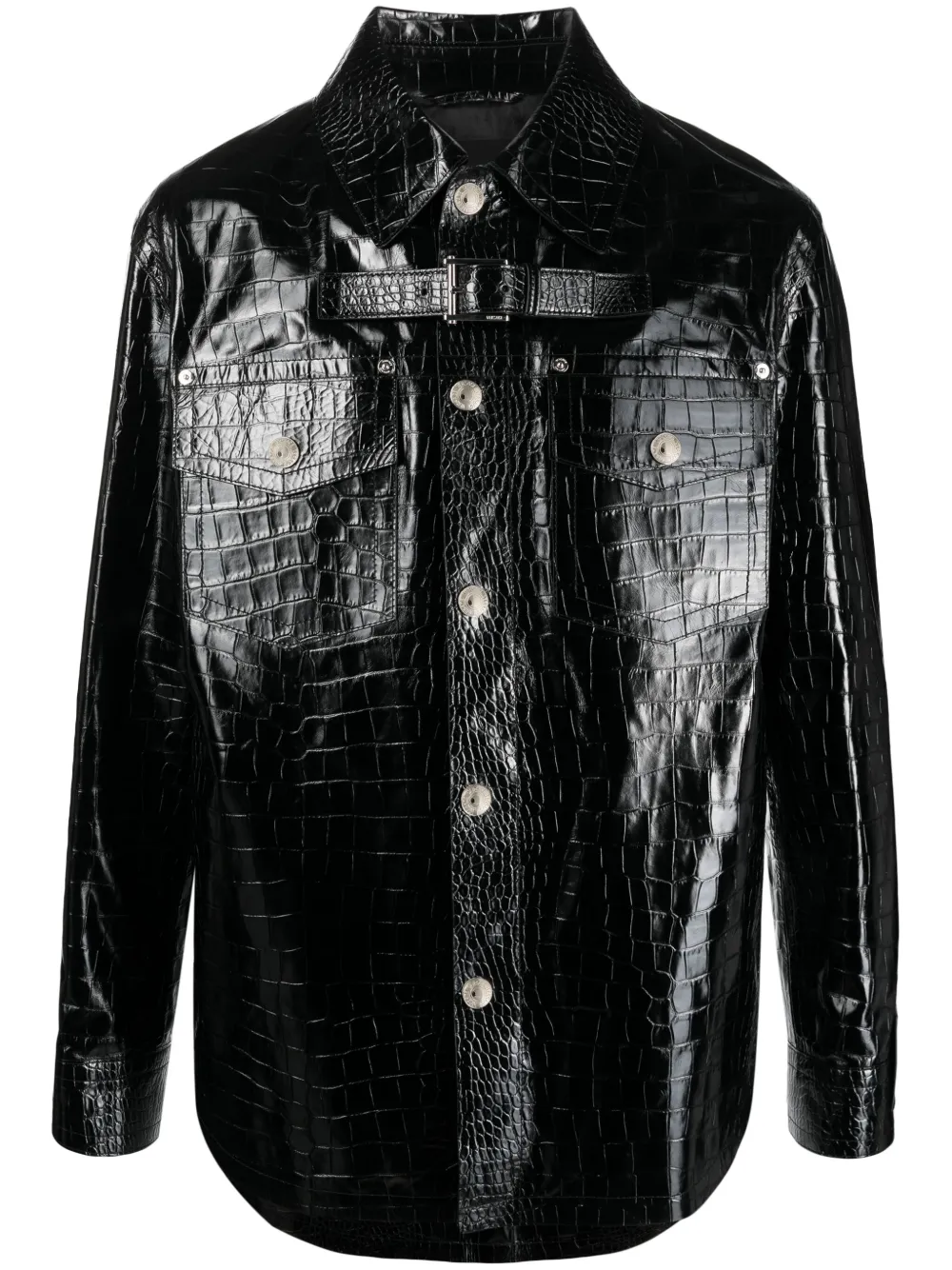 Versace Embossed-Crocodile Laminated Trench Coat