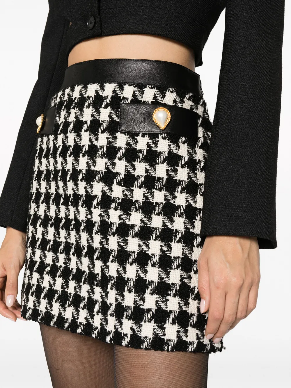 Shop Moschino Houndstooth Bouclé Miniskirt In Black