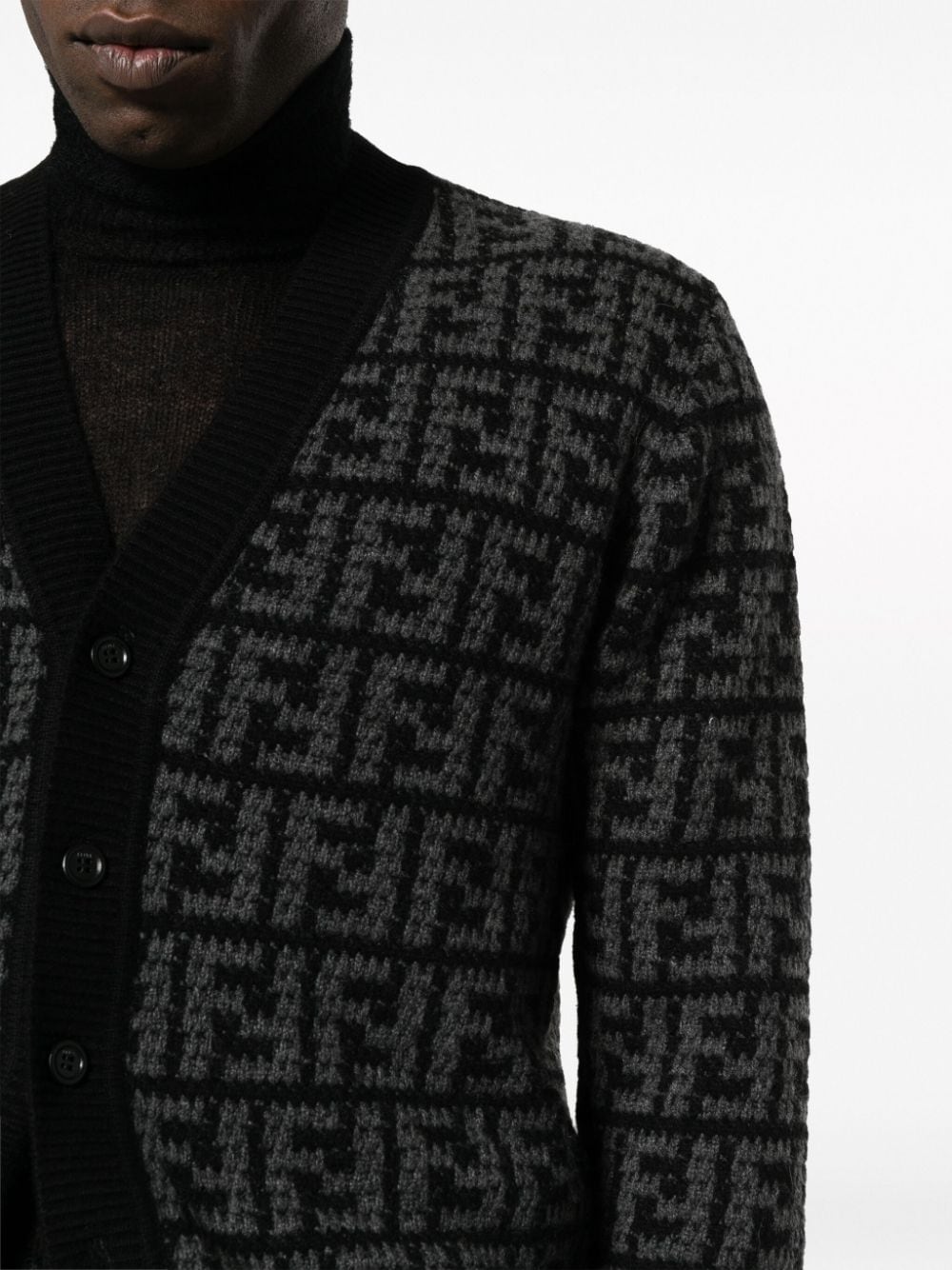 Shop Fendi Ff-motif Cashmere Cardigan In 黑色