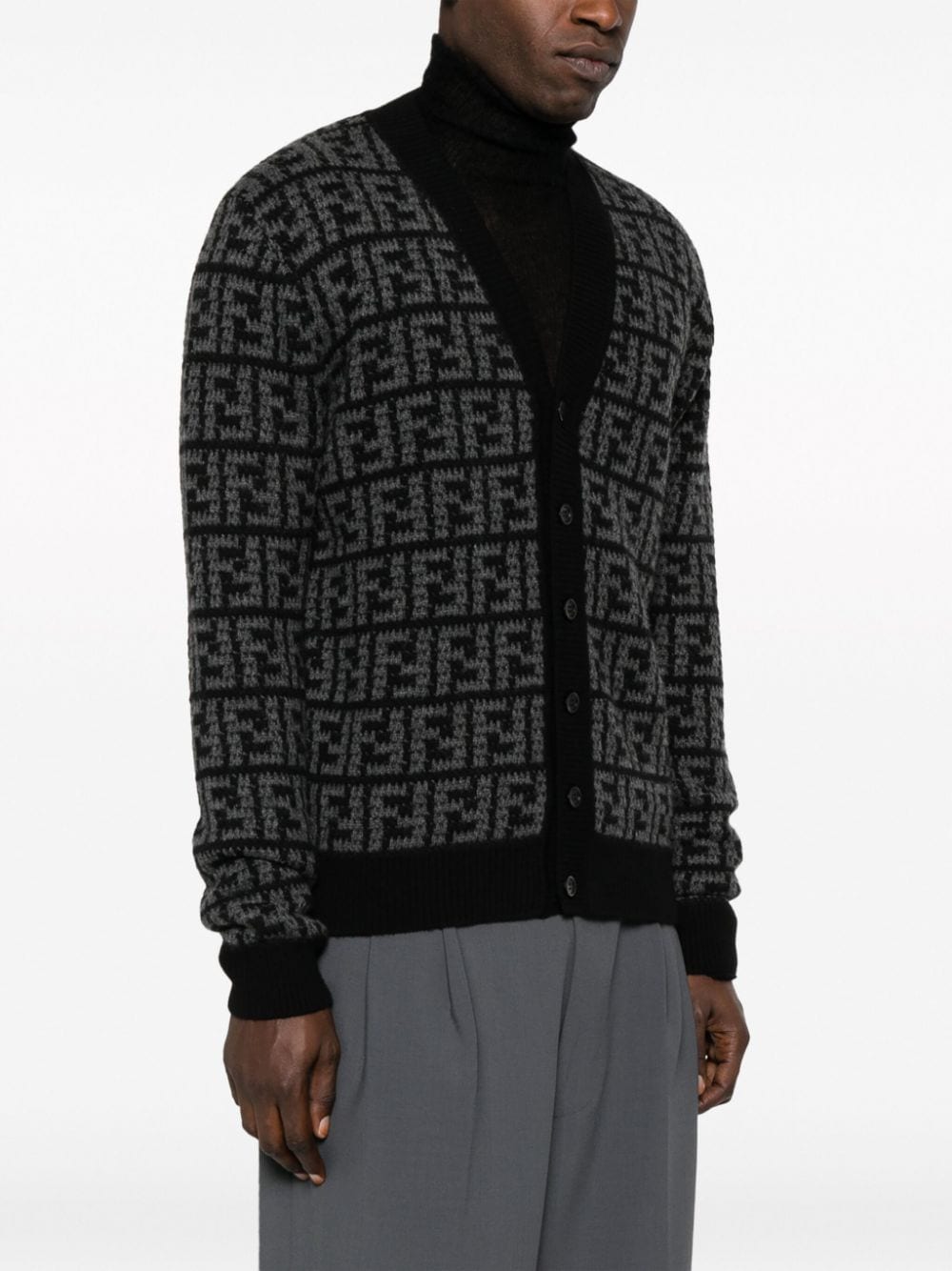 Shop Fendi Ff-motif Cashmere Cardigan In 黑色