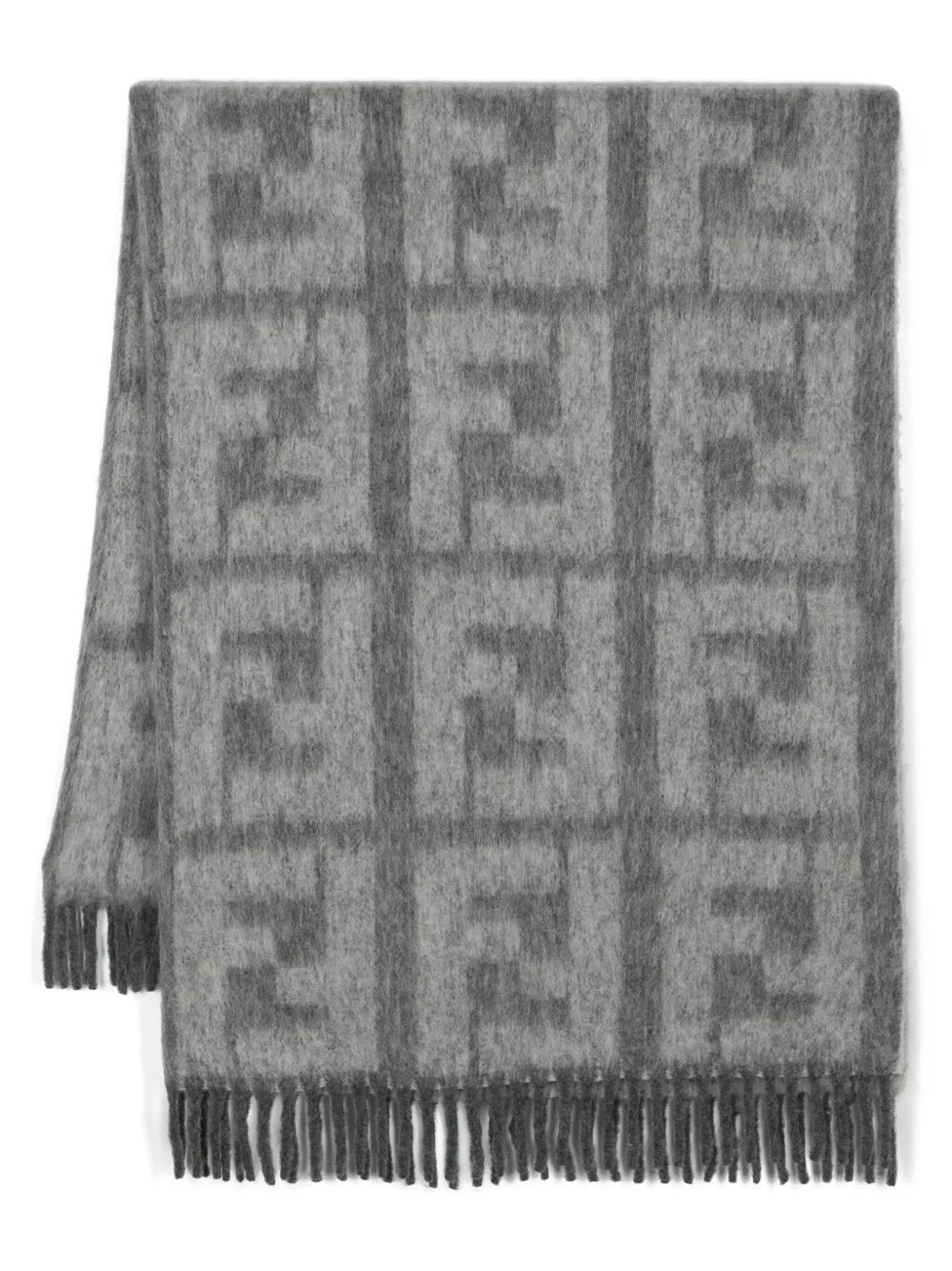 Fendi Logo-intarsia Fringed Blanket In Grey