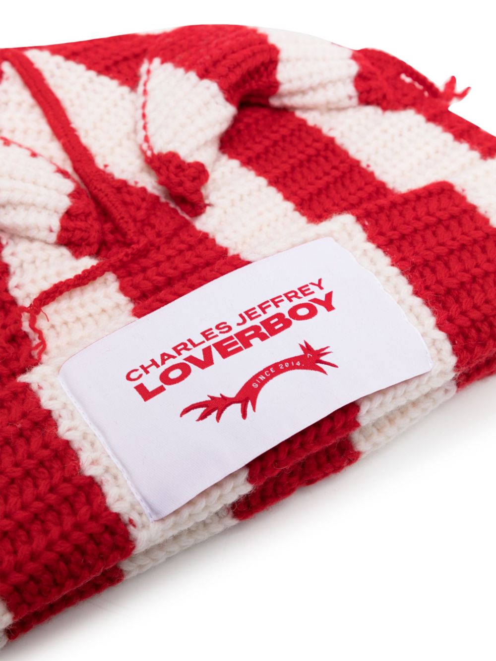 Charles Jeffrey Loverboy striped knitted-construction beanie - Rood