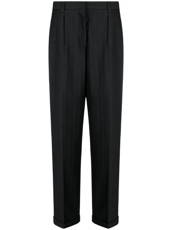 Miu Miu Pinstripe Herringbone Wool Trousers | Black | FARFETCH