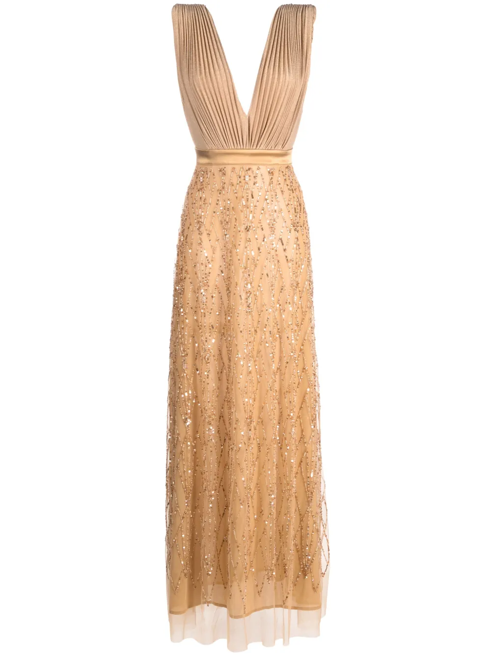 Elisabetta Franchi Bead-embellished Plissé Gown In Gold