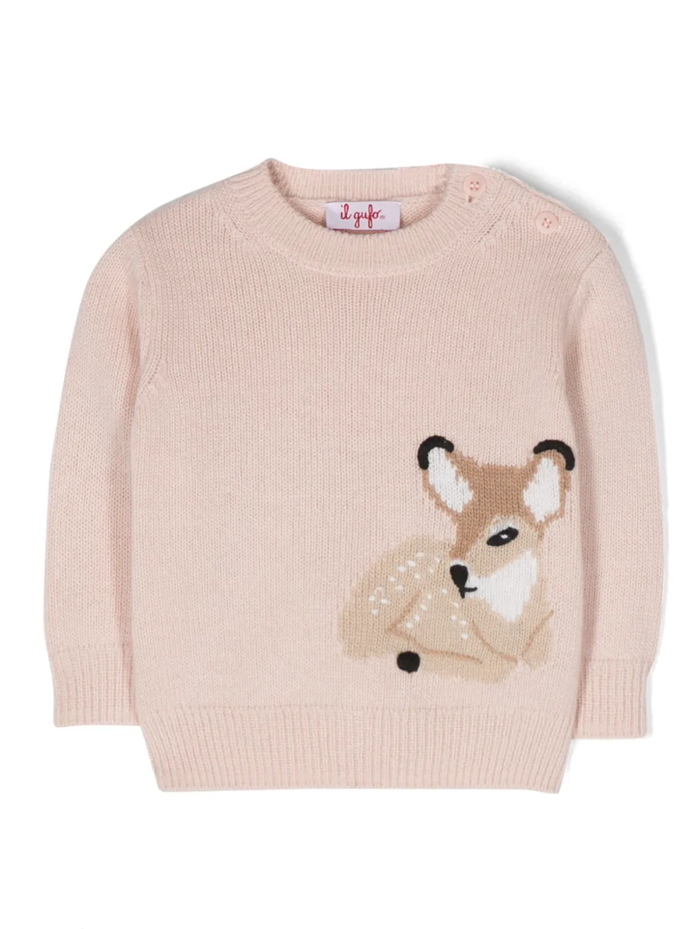 Il Gufo Babies' Round-neck Virgin Wool Jumper In Pink