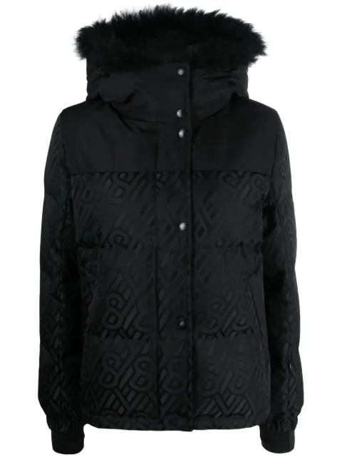 Yves Salomon monogram-pattern hooded down jacket
