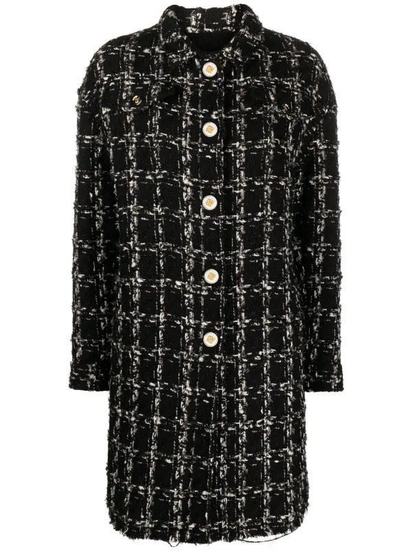Giambattista Valli Checked Tweed Coat in Black