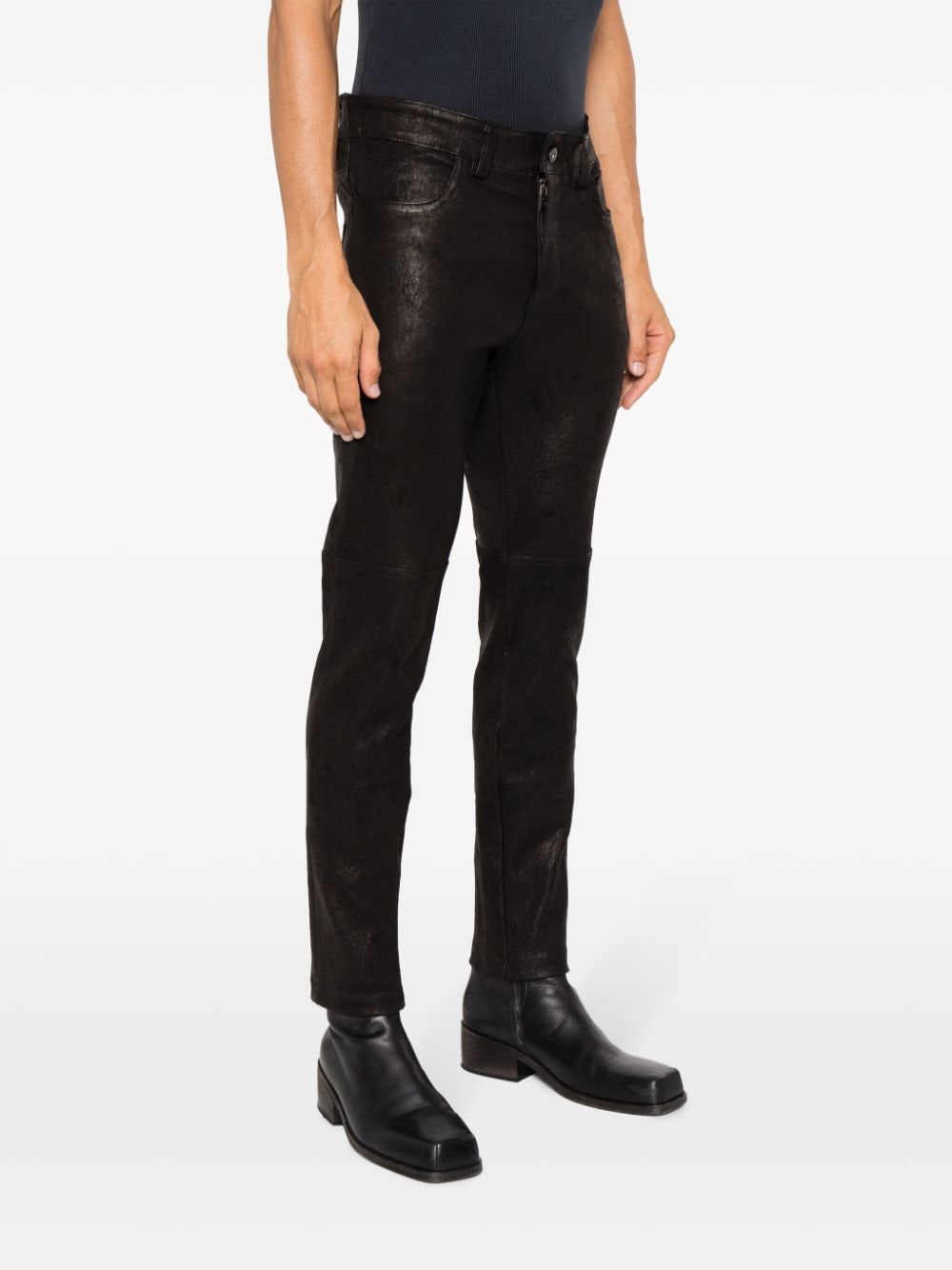 Shop Salvatore Santoro Skinny-cut Sheepskin Trousers In Black