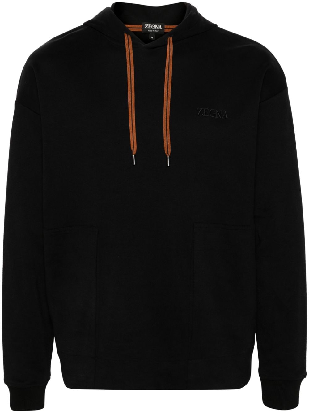 Zegna Logo-embroidered Cotton Hoodie In Black