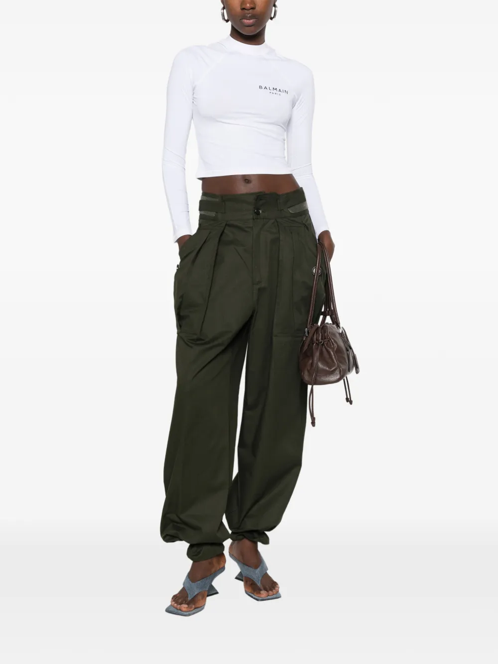 Balmain Cropped T-shirt met logoprint Groen
