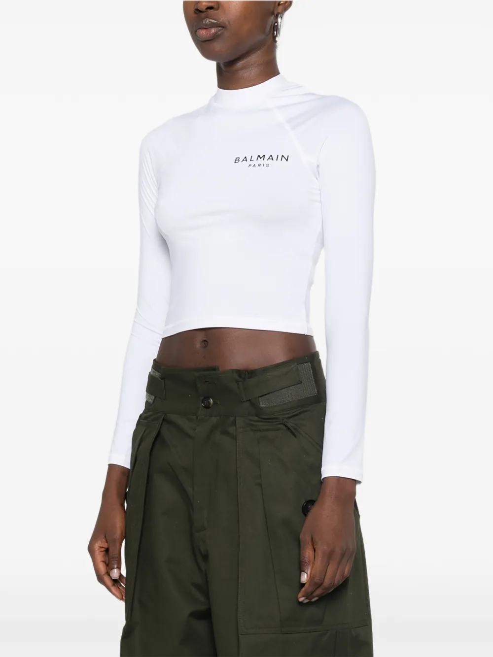 Balmain Cropped T-shirt met logoprint Groen