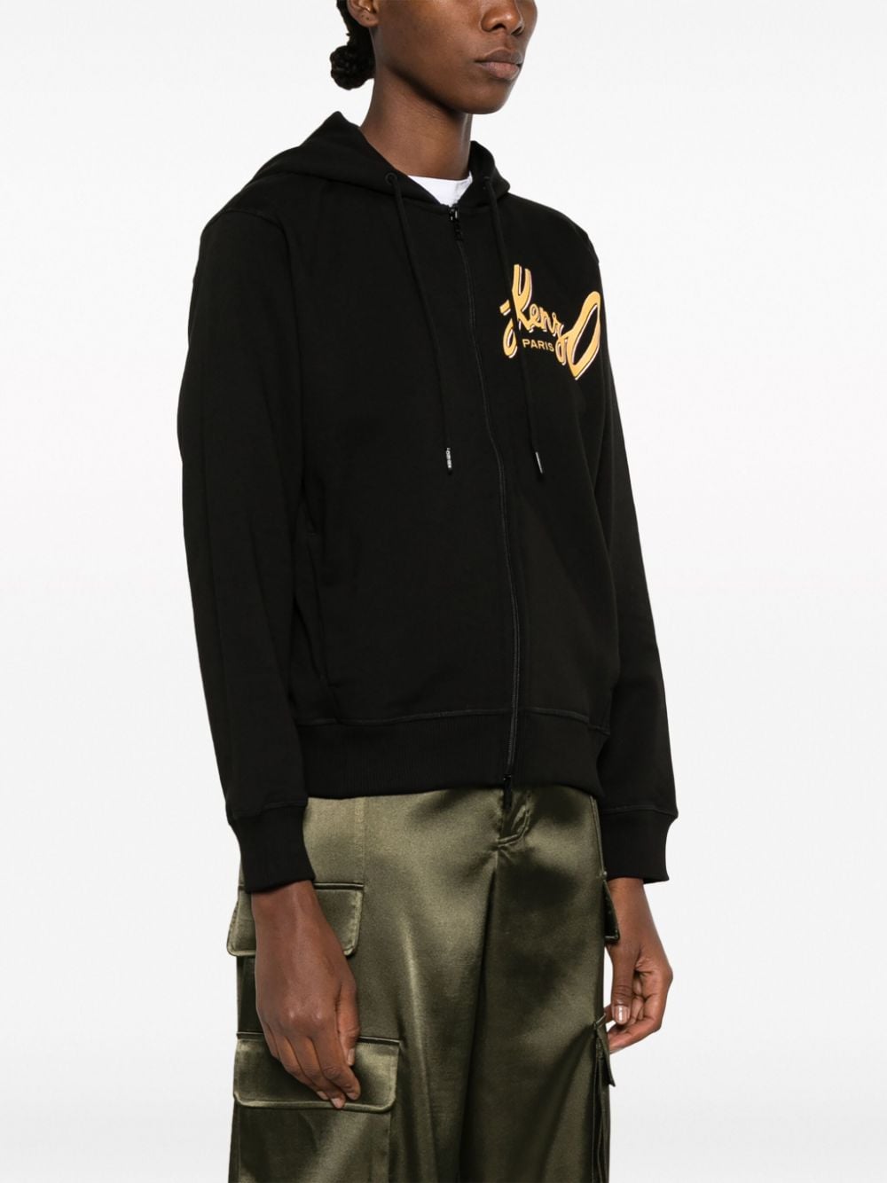 Shop Kenzo Logo-print Zip-up Hoodie In Black