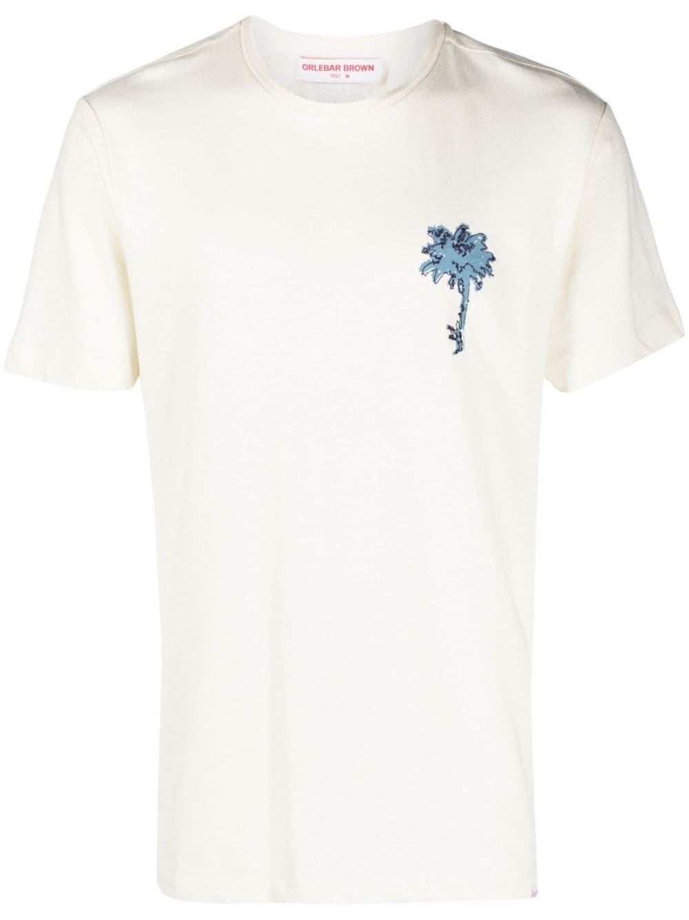 palm-tree-embroidery organic-cotton-linen-blend T-shirt
