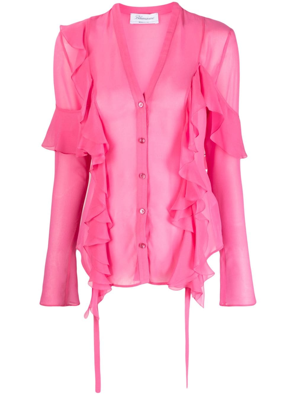 Blumarine 荷叶边半透明真丝罩衫 In Pink