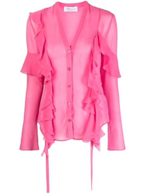 Blumarine ruffled semi-sheer silk blouse