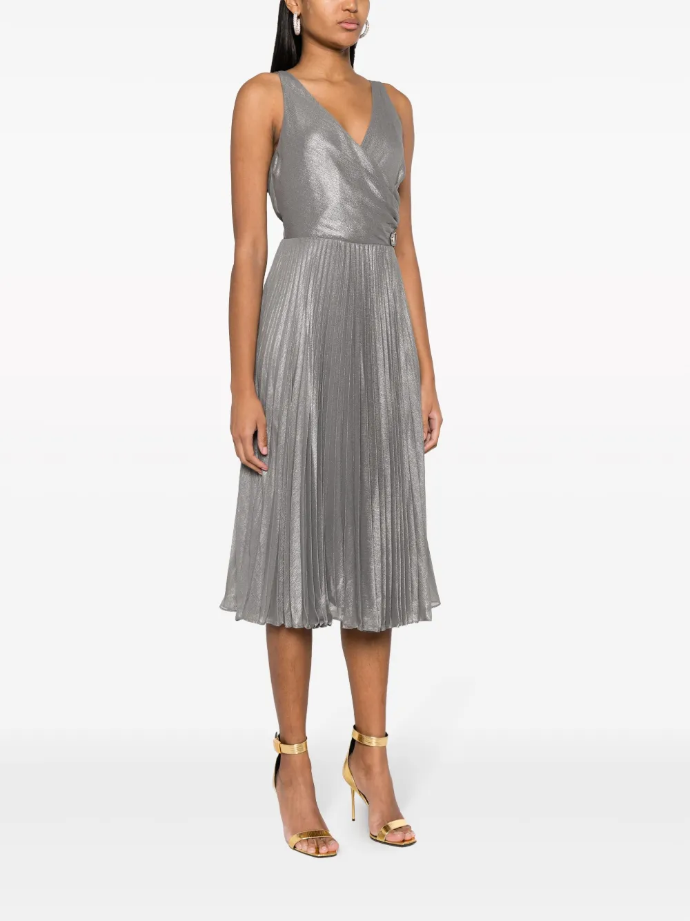 Metallic pleated midi dress sale