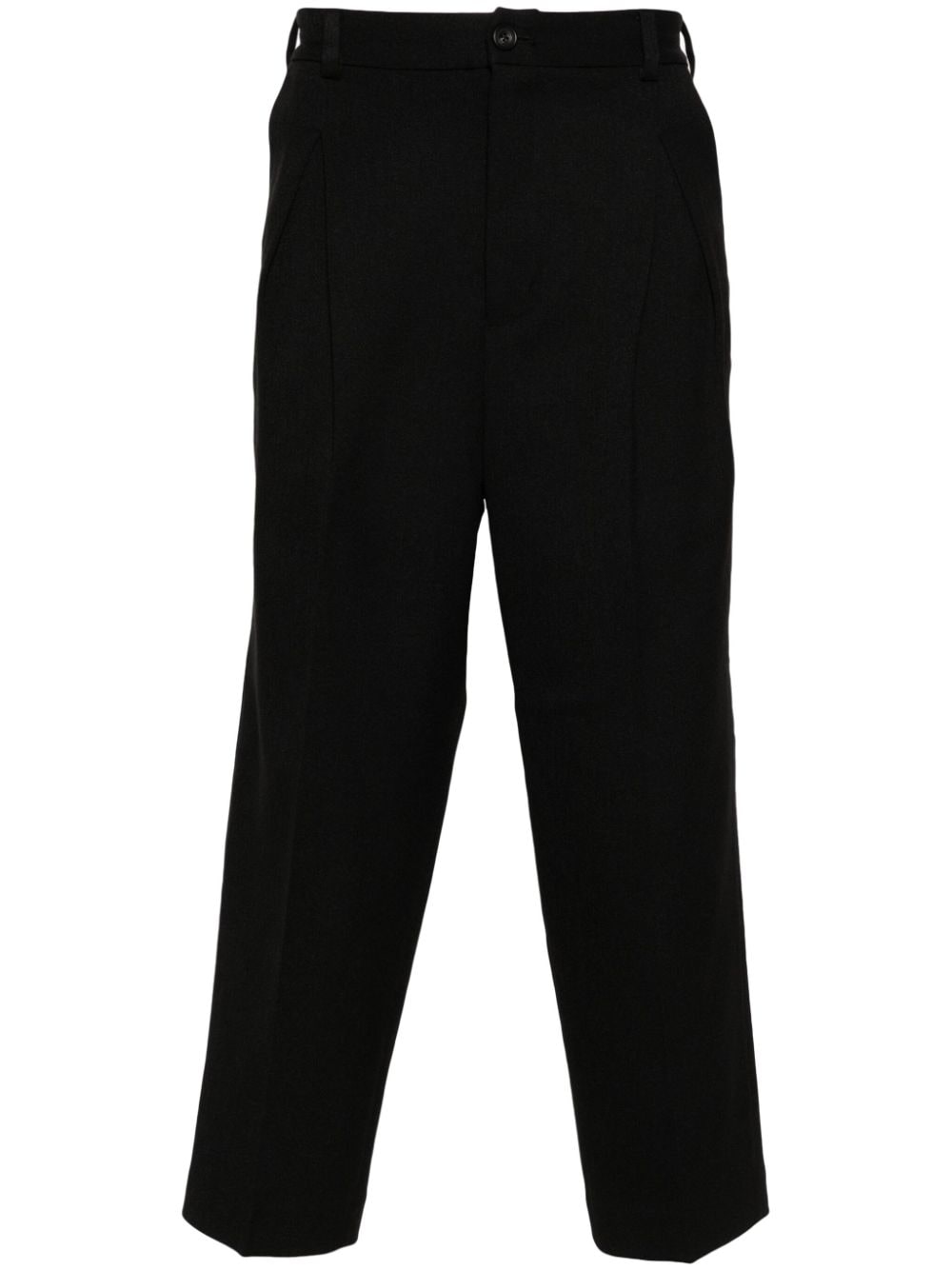 White Mountaineering Button-fastening Cotton Tapered Trousers In Black