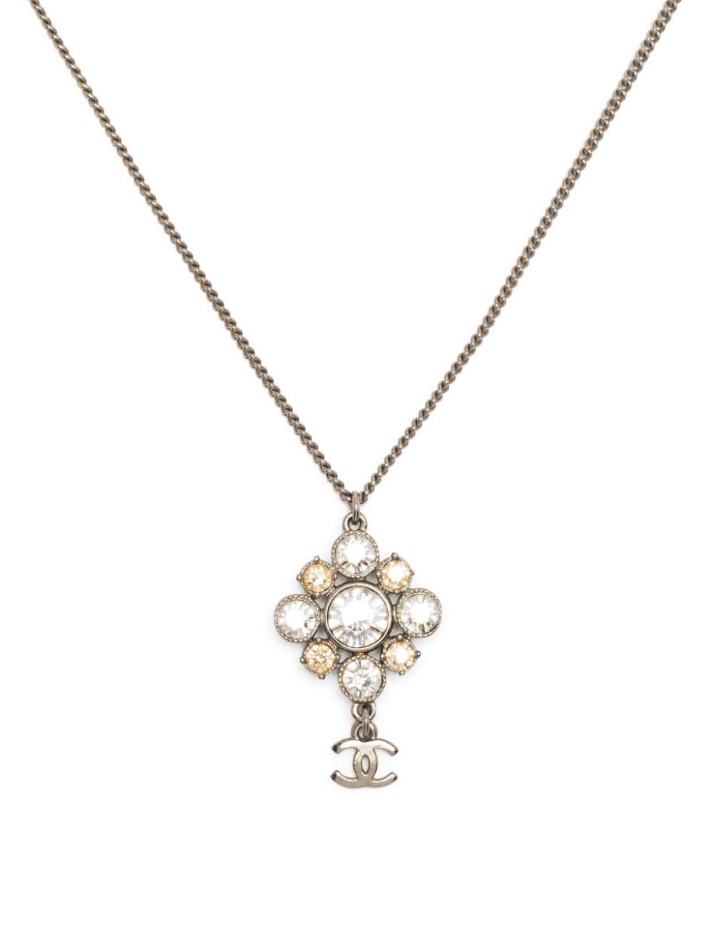 Pre-owned Chanel Cc Crystal-embellished Necklace In Silver