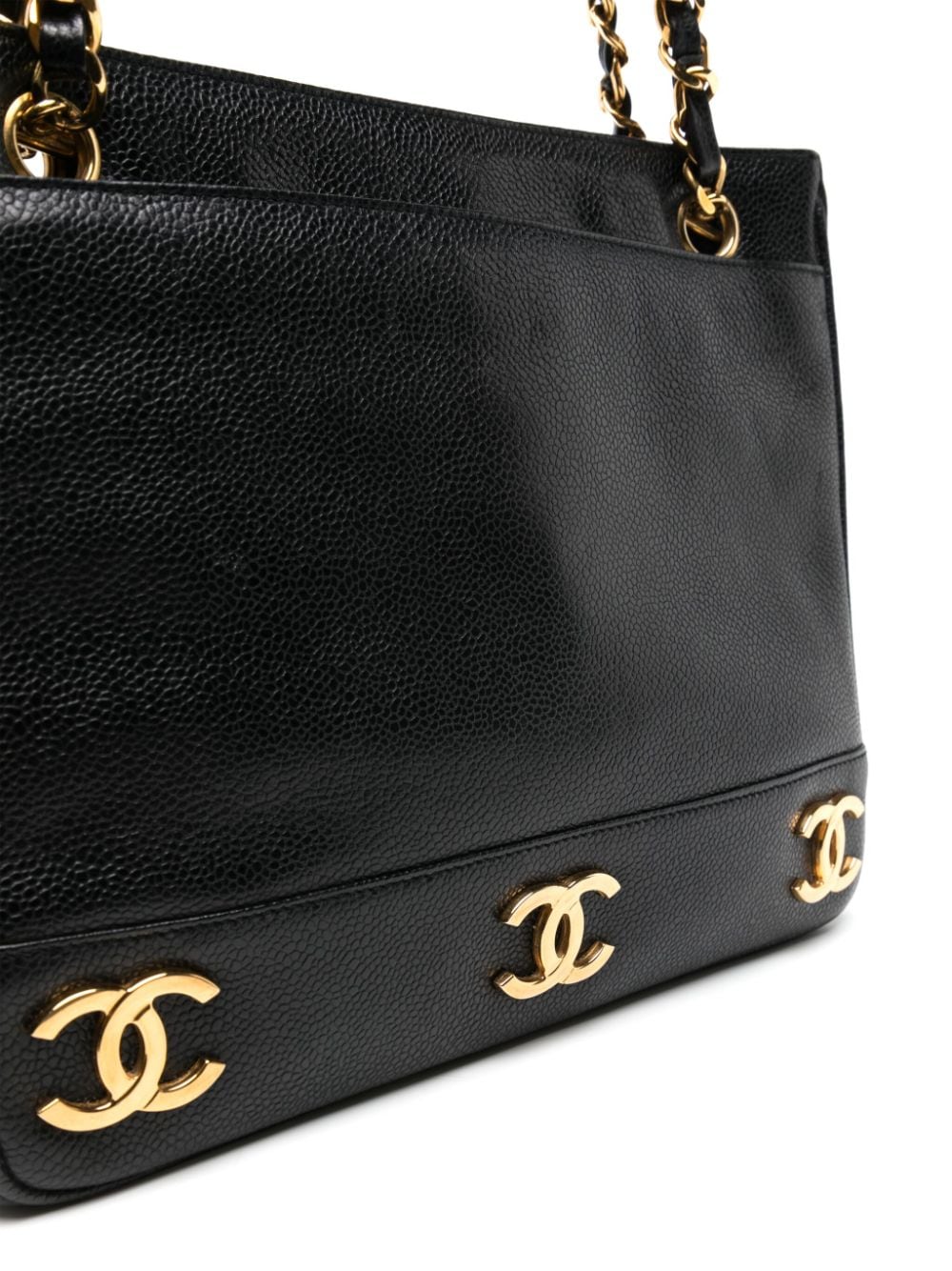 Chanel Chanel Black Caviar leather Tote shoulder bag Gold Chain CC