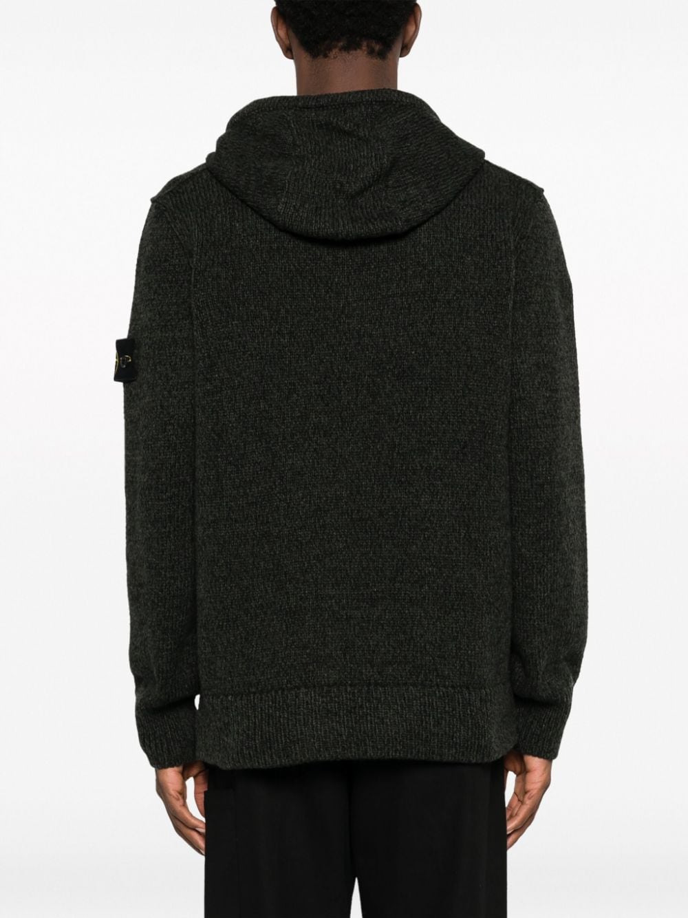 Shop Stone Island Compass-patch Ribbed-knit Mélange Hoodie In Black