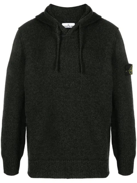 Stone Island Compass-patch ribbed-knit mélange hoodie