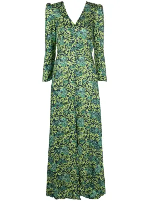VIP【関税送料無料】希少 SALONI MULTICOLOR DRESS Saloni Rosalind Floral V-neck Tie-waist Ruffled Chiffon Midi