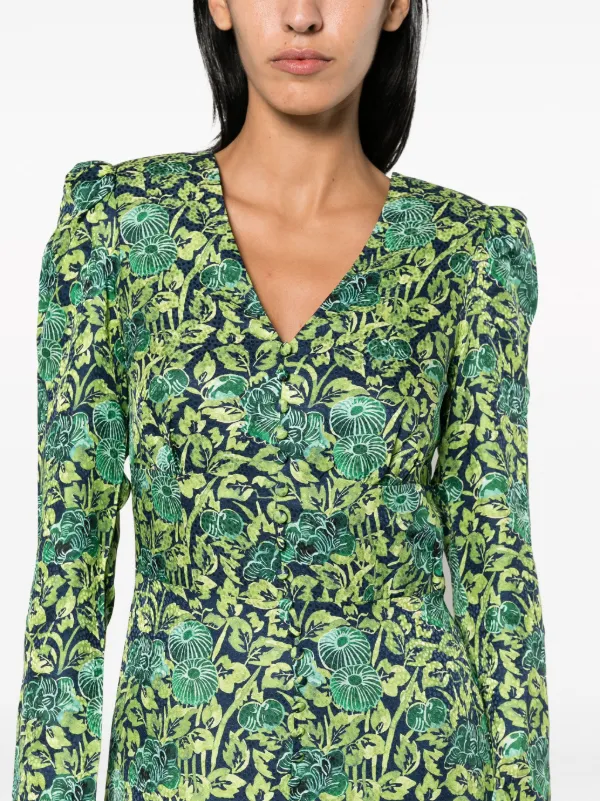 green emerald velvet dress Isa Silk B Dress in Jade Green Embroidered – SALONI main image 1