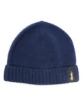 Borsalino logo-patch cashmere beanie - Blue
