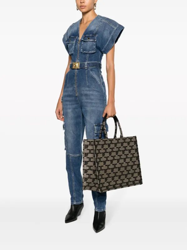 【ELISABETTA FRANCHI】モノグラムトート ラージ ジャガード Elisabetta Franchi Large monogram-jacquard Tote Bag