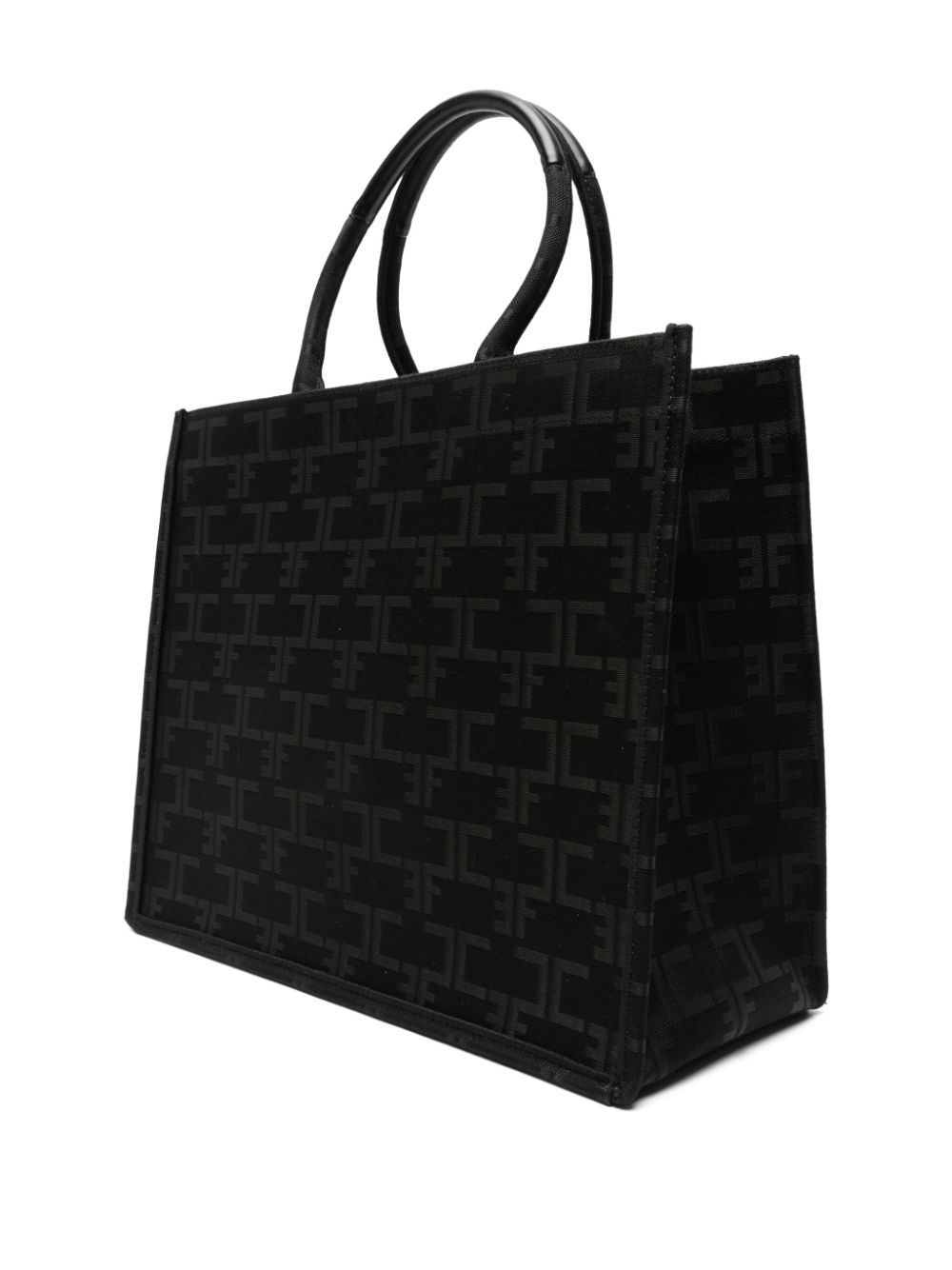 Shop Elisabetta Franchi Large Monogram-jacquard Tote Bag In Black
