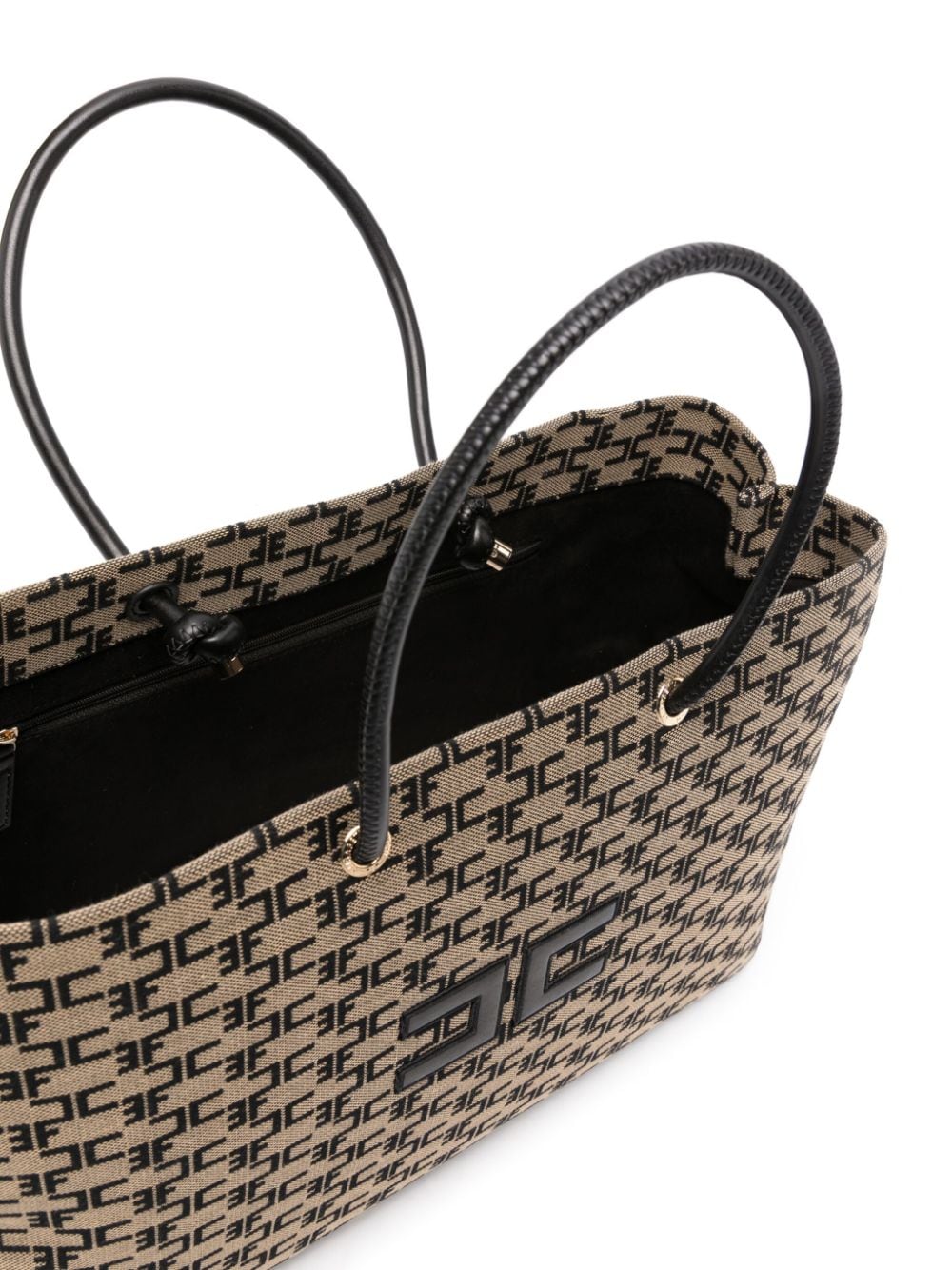 Shop Elisabetta Franchi Logo-appliqué Monogram Tote Bag In Neutrals