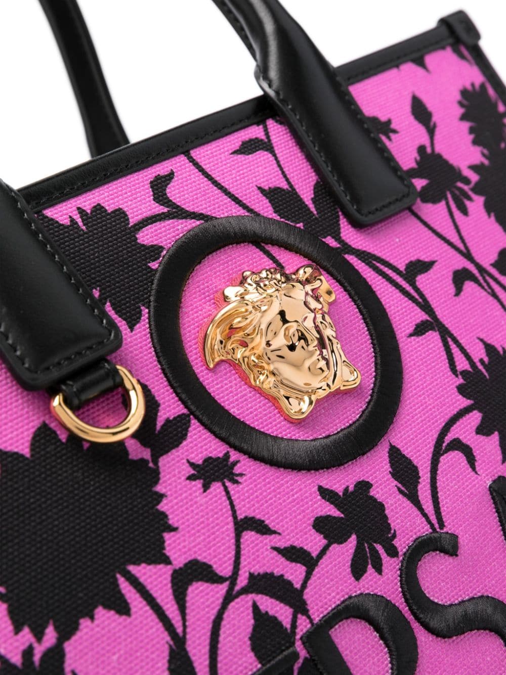 Versace Small La Medusa Floral Print Canvas Tote in Purple