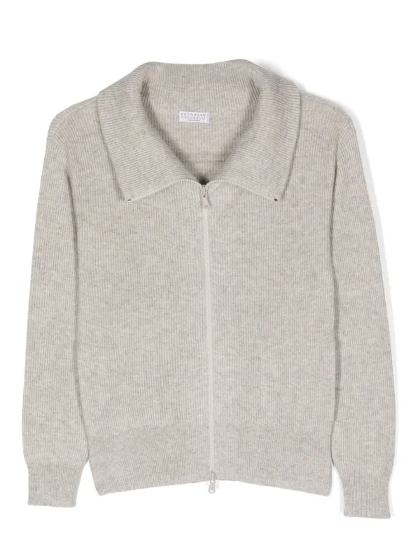 Brunello Cucinelli Kids zip-up ribbed-knit Cashmere Cardigan