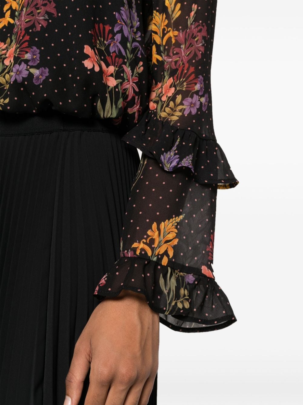 Shop Twinset Polka Dot-print Floral Blouse In Black