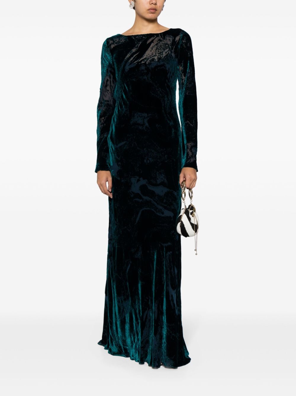 Alberta Ferretti pleated velvet maxi dress - Groen