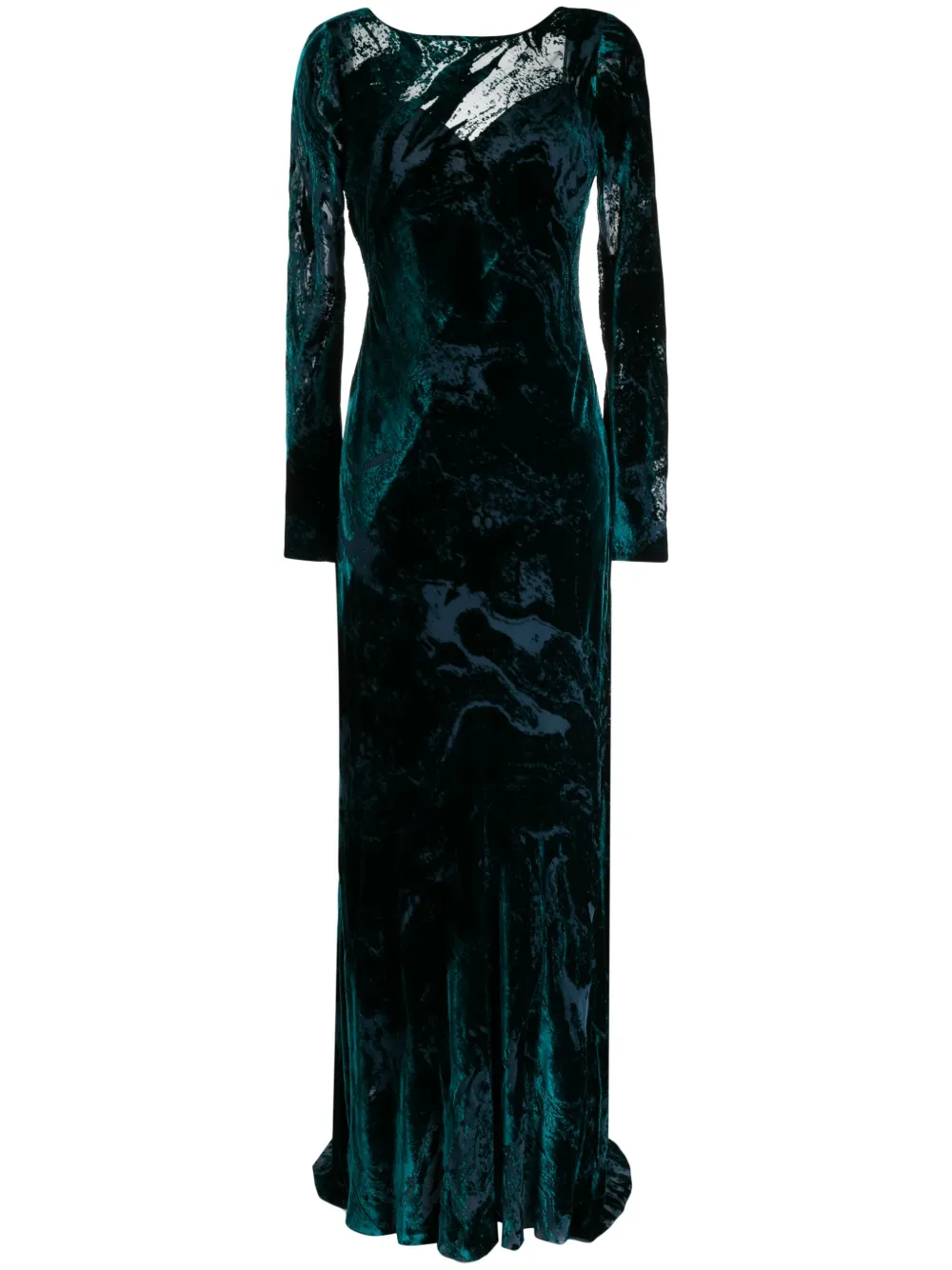 Alberta Ferretti Pleated Velvet Maxi Dress In Green