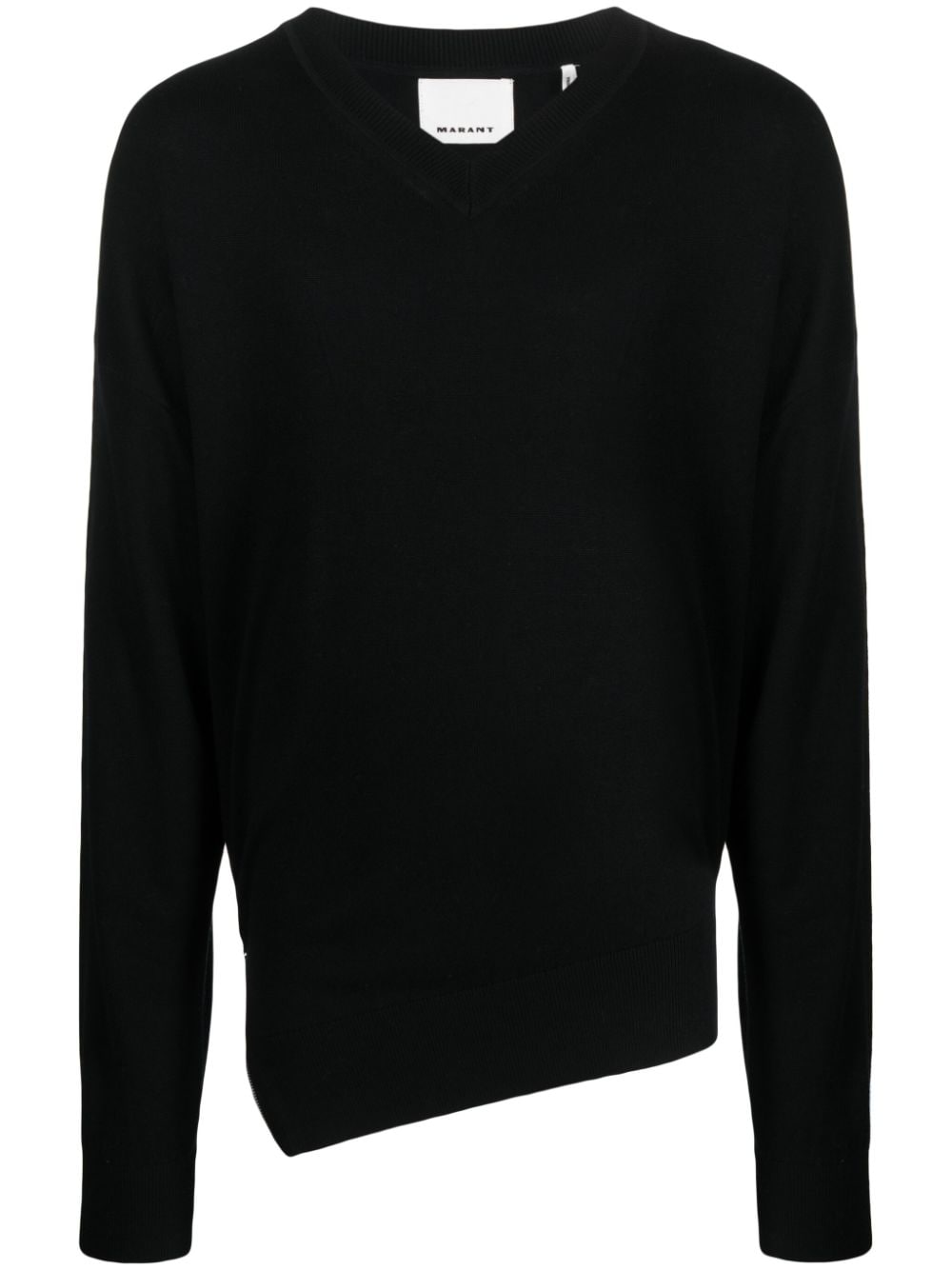 Marant Asymmetric-hem Fine-knit Jumper In Black