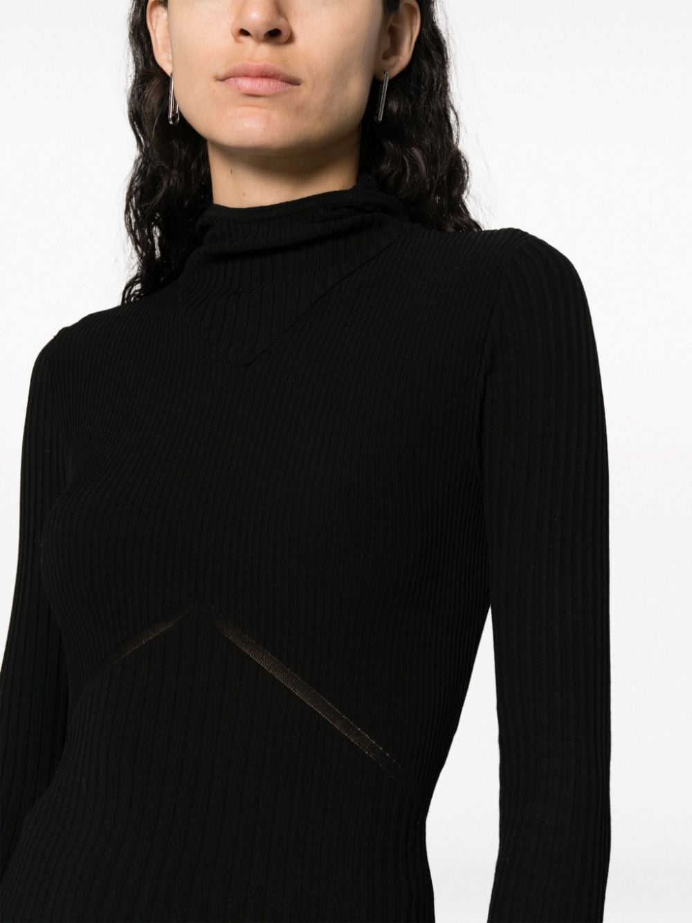 Shop Andreädamo High-neck Ribbed-knit Hooded Jumper In Black