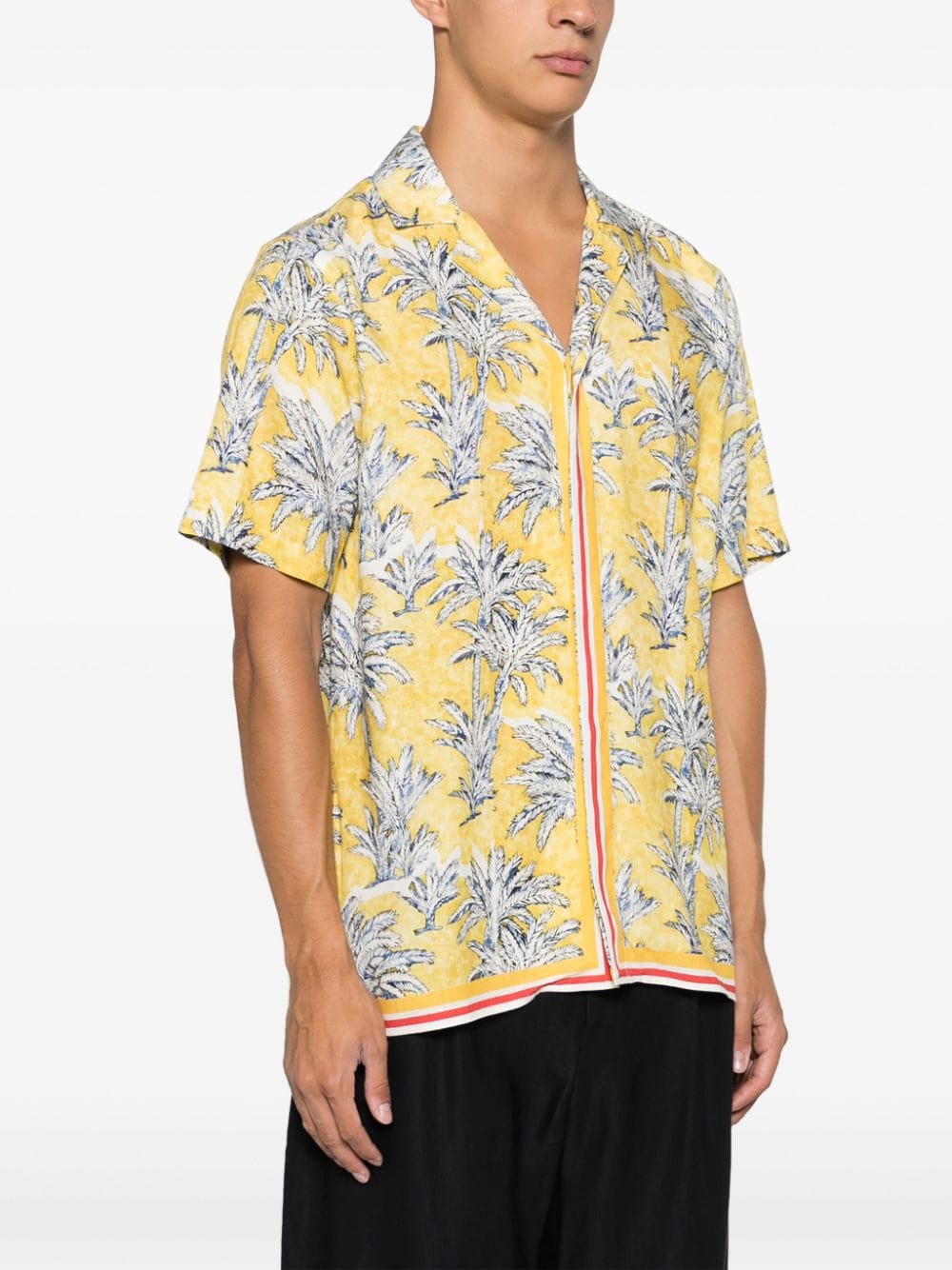 Shop Orlebar Brown Palm Tree-print Short-sleeve Shirt In Yellow