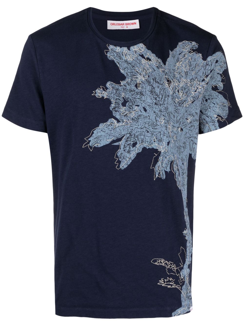 palm-tree-print organic-cotton-linen-blend T-shirt