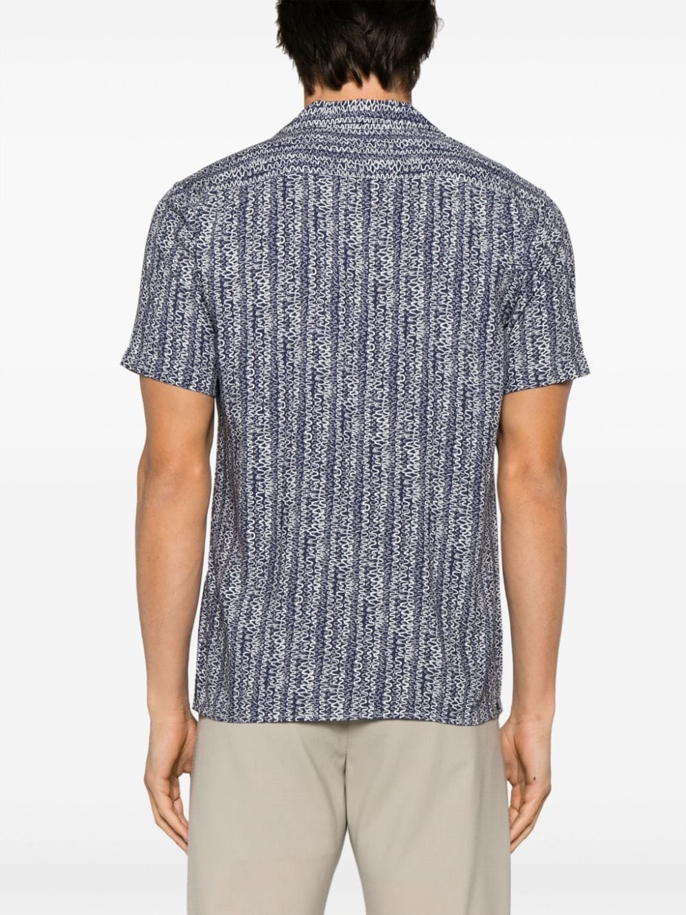 Shop Orlebar Brown Wave-print Short-sleeve Shirt In Blue