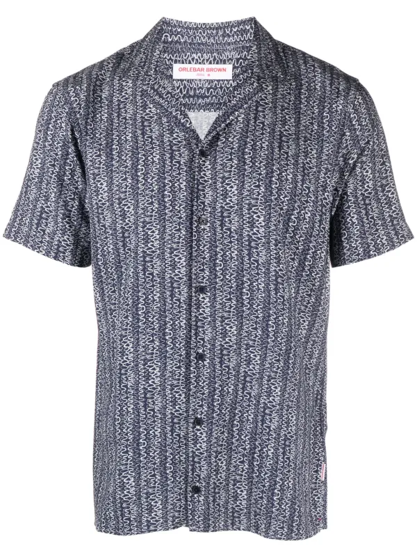 Orlebar Brown Wave-print Short-sleeve Shirt in Blue