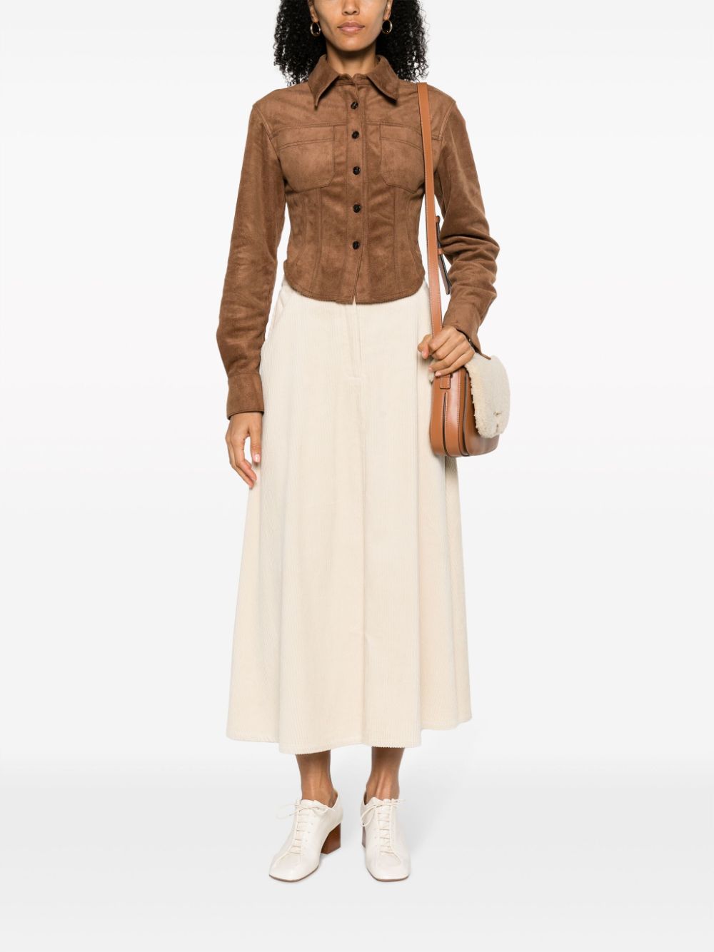 Mes Demoiselles High-waist Pleated Corduroy Midi Skirt In Neutrals