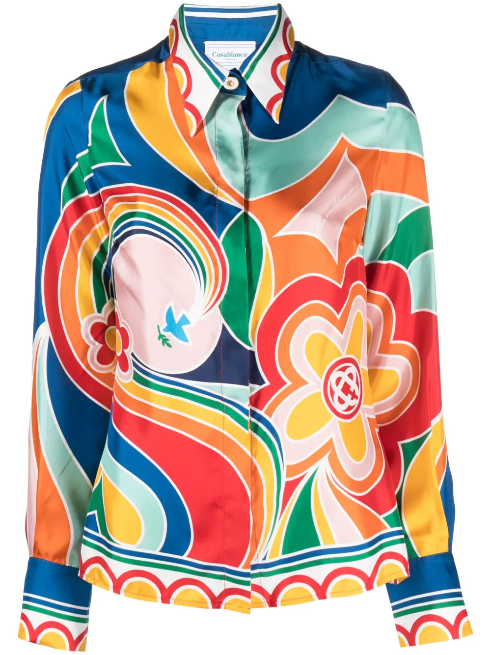 Shop Casablanca Graphic-print Silk Shirt In Blue