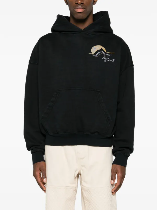 RHUDE Awakening graphic-print Cotton Hoodie | Black | FARFETCH