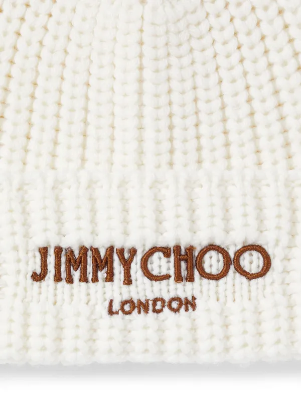 Jimmy Choo logo-embroidered ribbed-knit Beanie | White  display picture 1