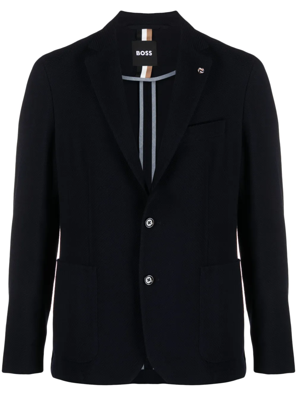 Hugo Boss C Hanry Brooch-detail Ribbed-knit Blazer In Blue