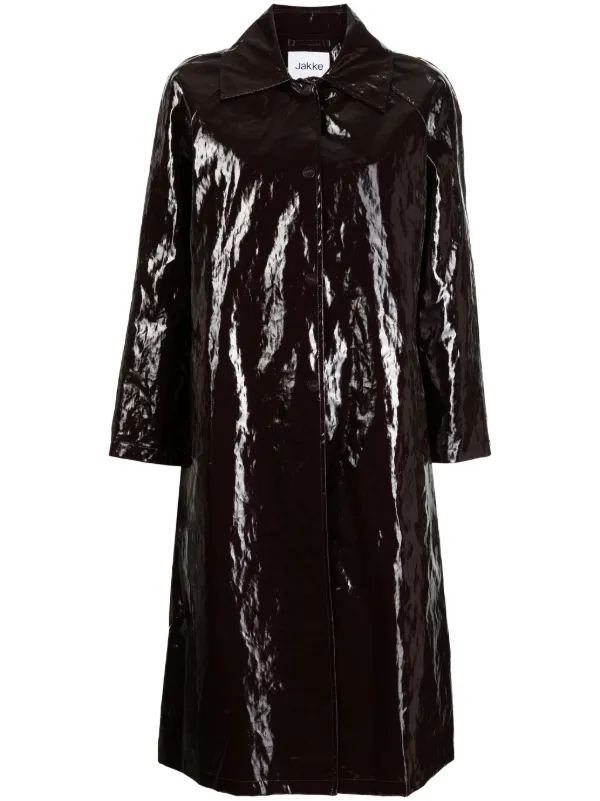 Black vinyl outlet trench coat