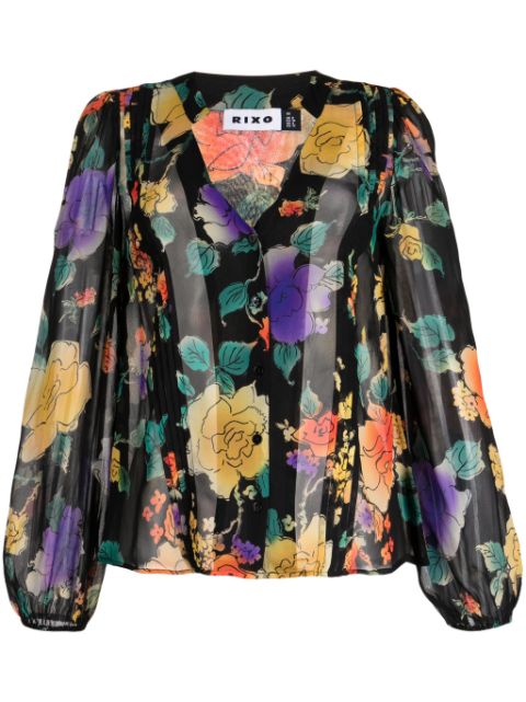 Rixo semi-sheer floral-print blouse